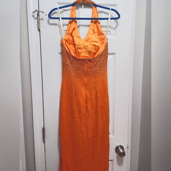 Orange beaded halter formal gown - Picture 2 of 4